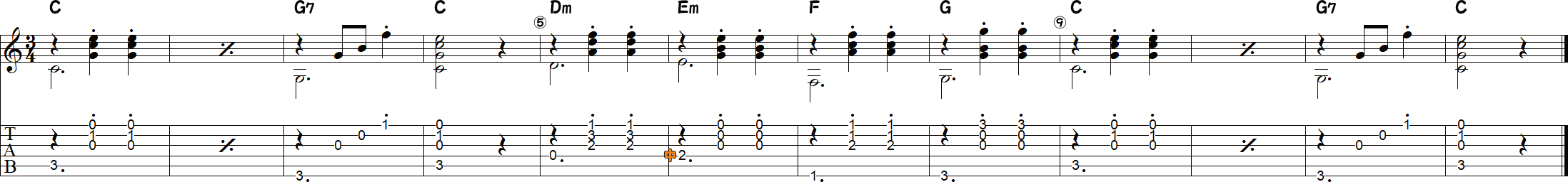 カッコウ1（伴奏12小節）の譜面