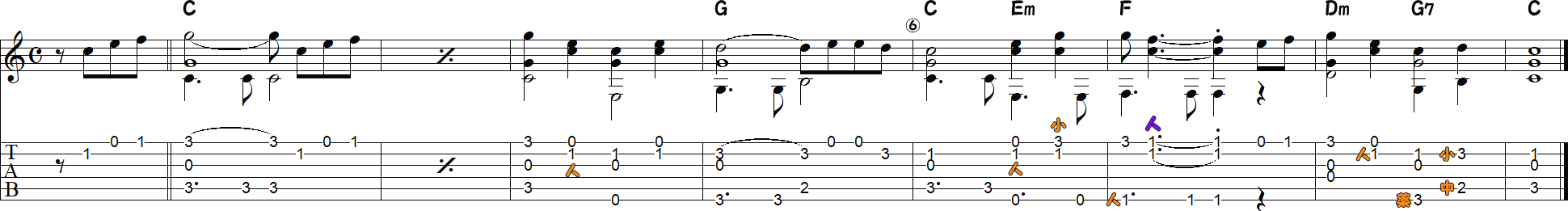 聖者の行進2番（ソロギター8小節）の譜面