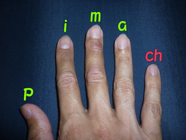 フィンガーピッキングの指記号の画像