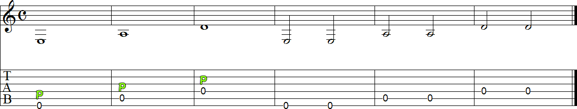 6・5・4弦を親指で弾く練習1の小節画像