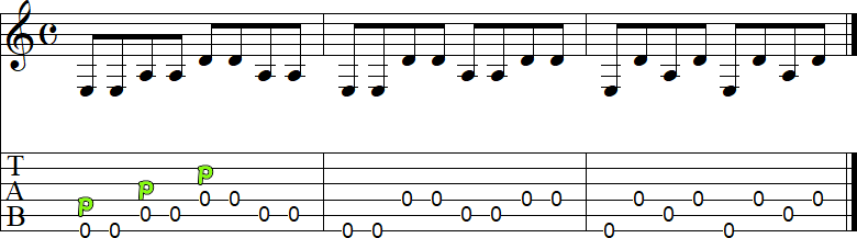6・5・4弦を親指で弾く練習3の小節画像