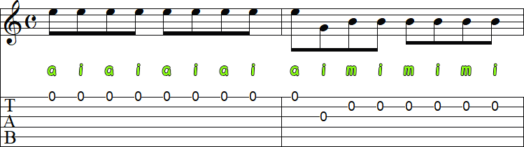 同じ弦を連続で弾く場合のピッキングパターン3の小節画像