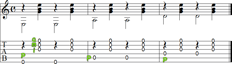 弦を同時に弾く練習1の小節画像