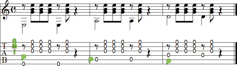 弦を同時に弾く練習3の小節画像
