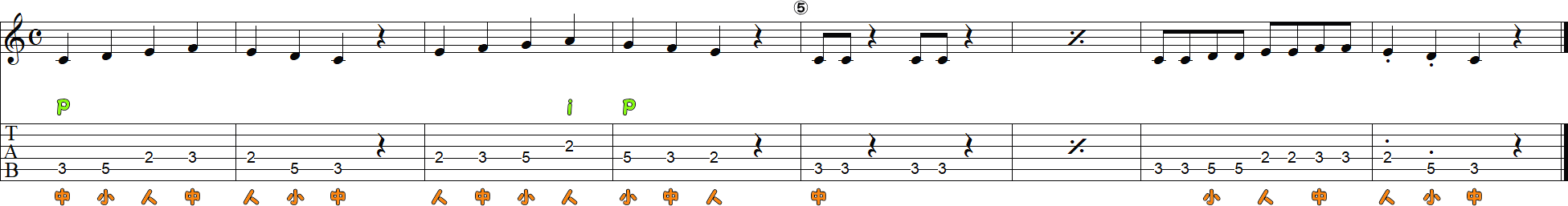 カエルの歌（8小節）の譜面