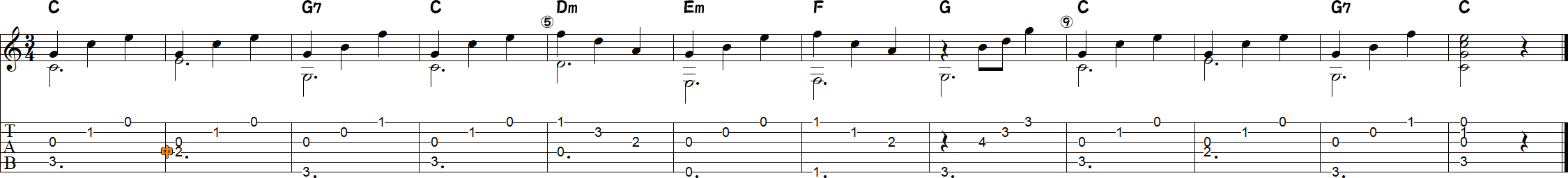 カッコウ2（伴奏12小節）の譜面