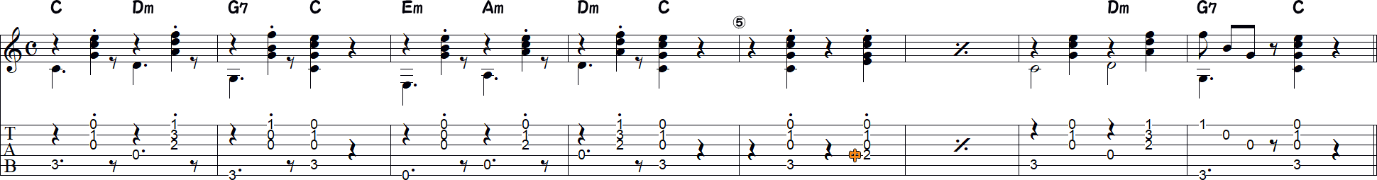 カエルの歌（伴奏8小節1）の譜面