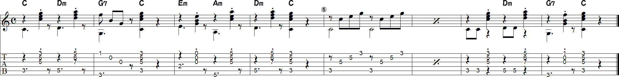 カエルの歌（伴奏8小節2）の譜面