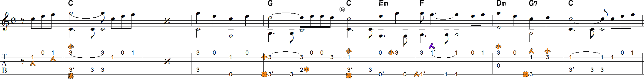 聖者の行進1番（ソロギター8小節）の譜面