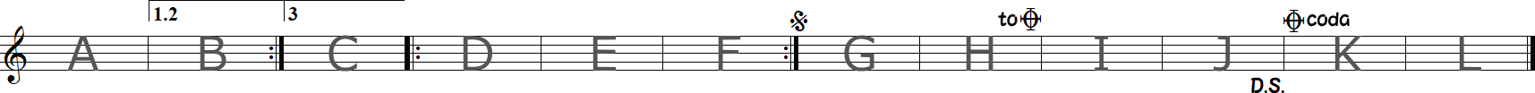 反復記号の練習12小節の譜面